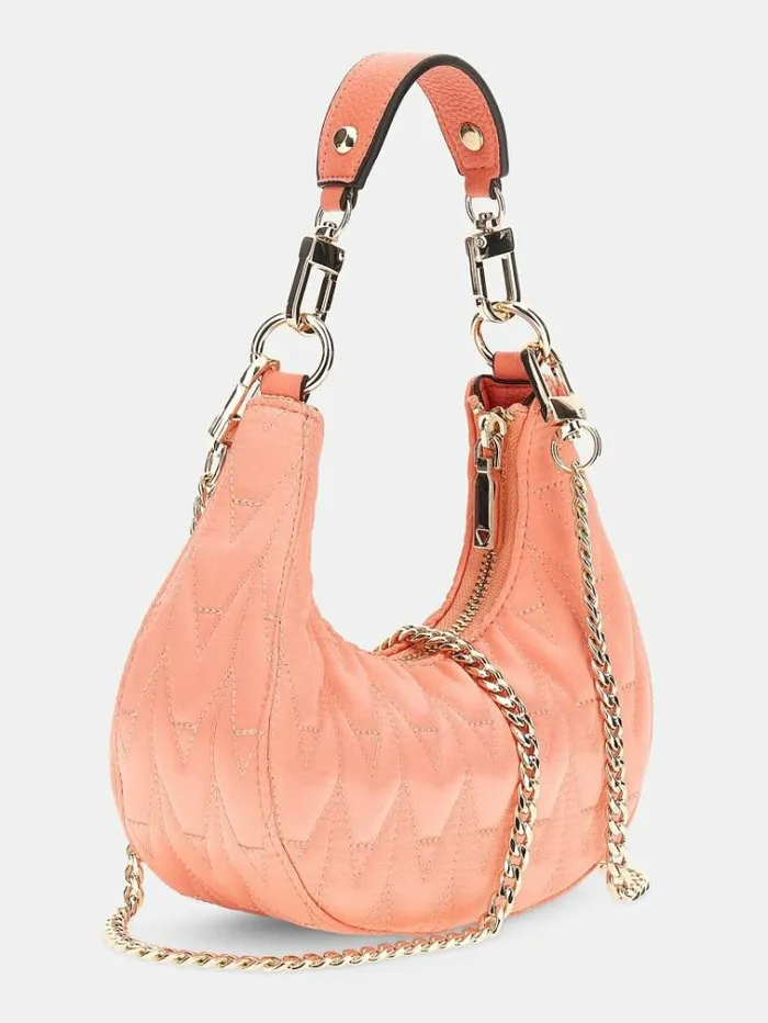 Women Golden Rock Quilted Mini Hobo Bag Pink Guess Shoulder Bags
