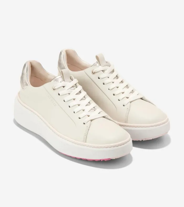 Women Golf Shoes Cole Haan GrandPr Topspin Golf Shoes Silver Birchoptic White