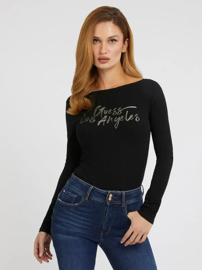 Women Graffiti Print Body Black Guess Tops And Shirts