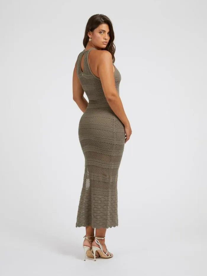 Women Halter Neck Sweater Long Dress Green Guess Dresses And Jumpsuits