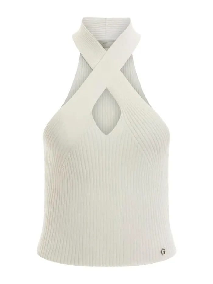 Women Halter Neck Sweater Top White Guess Tops And Shirts