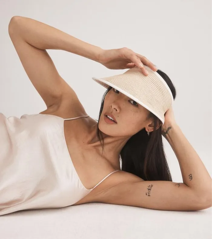 Women Hats Cole Haan Packable Straw Visor Natural