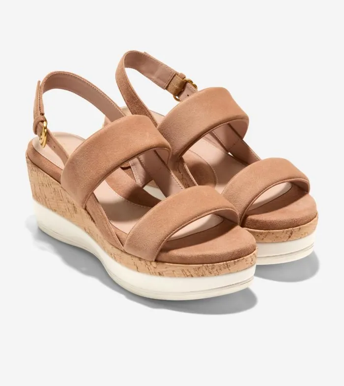 Women Heels and Pumps Cole Haan Aislin Wedge Sandals Caramelnatural