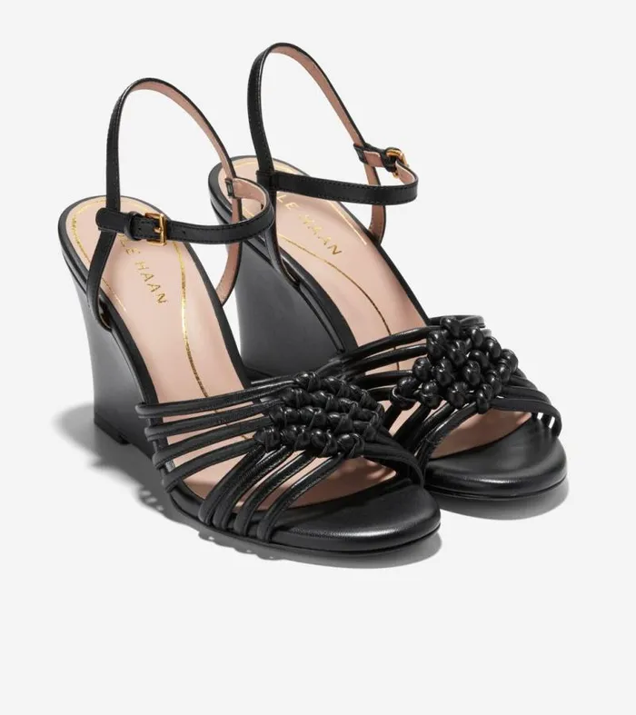 Women Heels and Pumps Cole Haan Jitney Knot Wedge Sandals Black