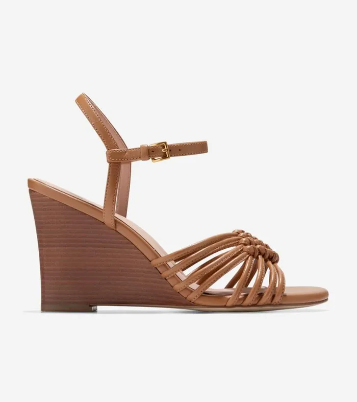 Women Heels and Pumps Cole Haan Jitney Knot Wedge Sandals Pecan Brown
