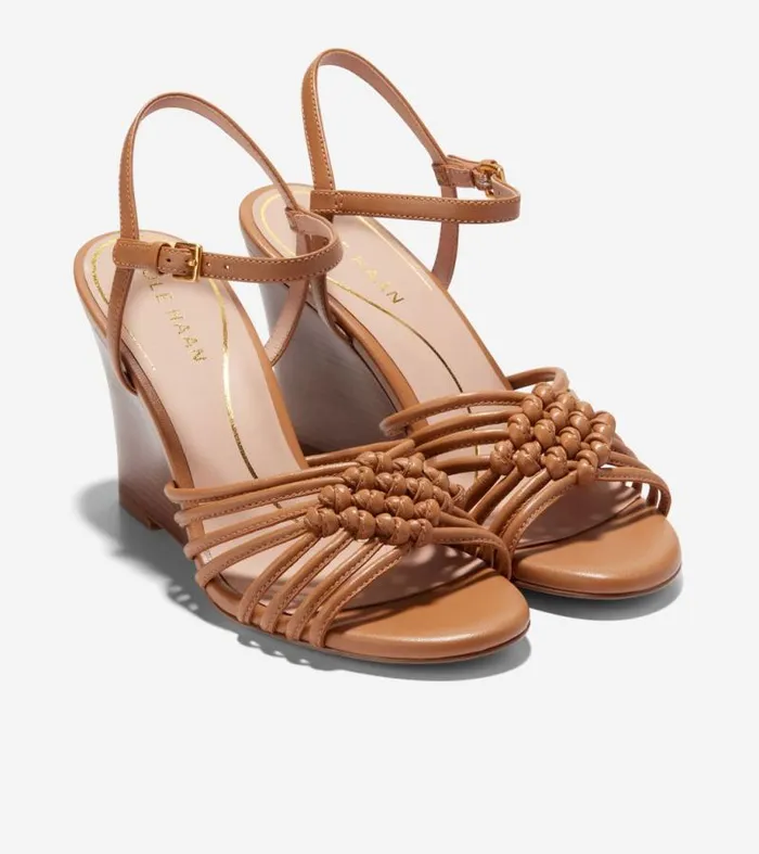Women Heels and Pumps Cole Haan Jitney Knot Wedge Sandals Pecan Brown