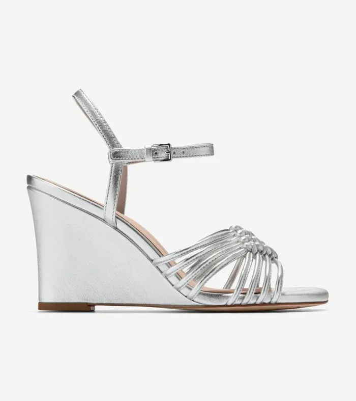 Women Heels and Pumps Cole Haan Jitney Knot Wedge Sandals Silver