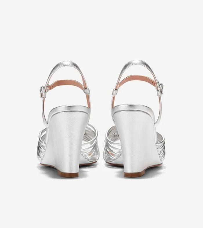 Women Heels and Pumps Cole Haan Jitney Knot Wedge Sandals Silver