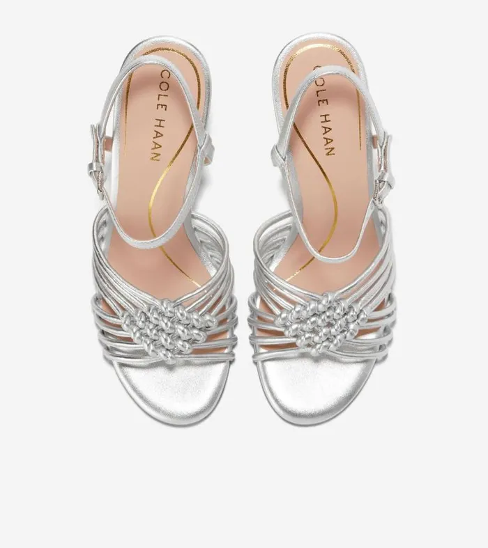 Women Heels and Pumps Cole Haan Jitney Knot Wedge Sandals Silver
