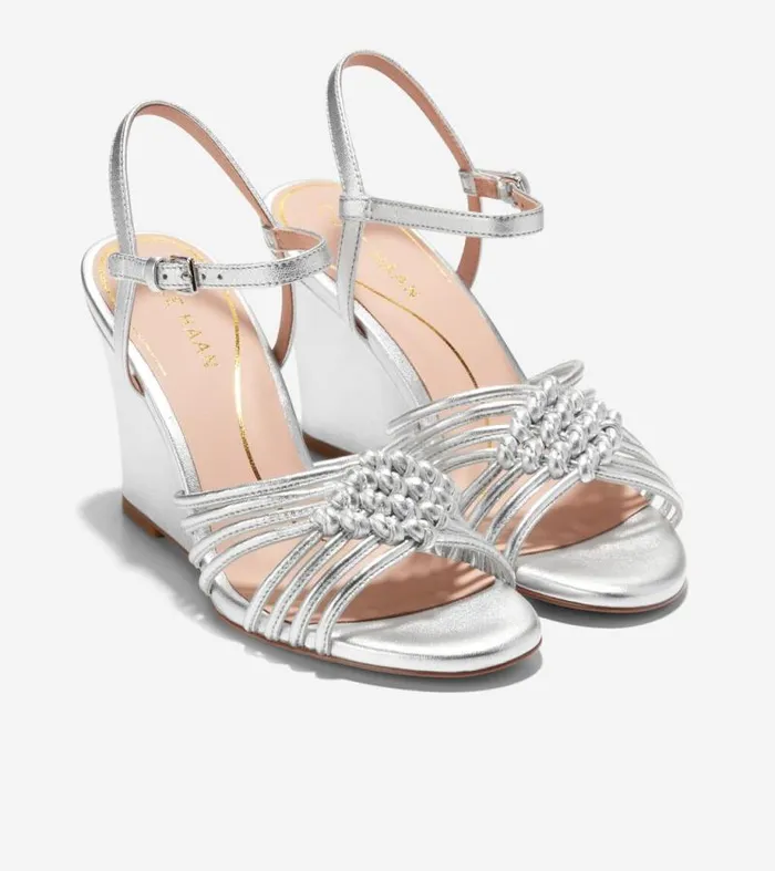 Women Heels and Pumps Cole Haan Jitney Knot Wedge Sandals Silver