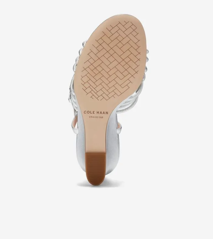 Women Heels and Pumps Cole Haan Jitney Knot Wedge Sandals Silver