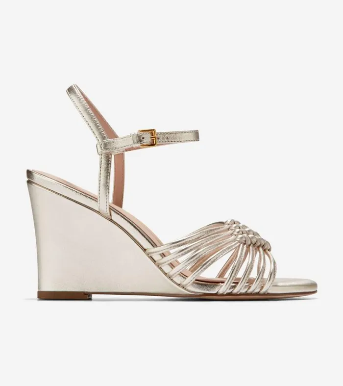 Women Heels and Pumps Cole Haan Jitney Knot Wedge Sandals Soft Gold