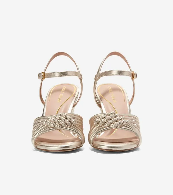 Women Heels and Pumps Cole Haan Jitney Knot Wedge Sandals Soft Gold