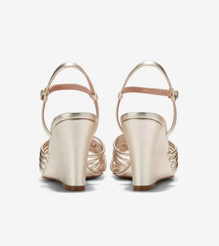 Women Heels and Pumps Cole Haan Jitney Knot Wedge Sandals Soft Gold