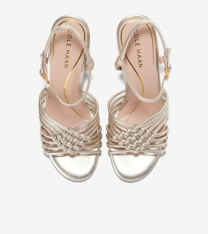 Women Heels and Pumps Cole Haan Jitney Knot Wedge Sandals Soft Gold