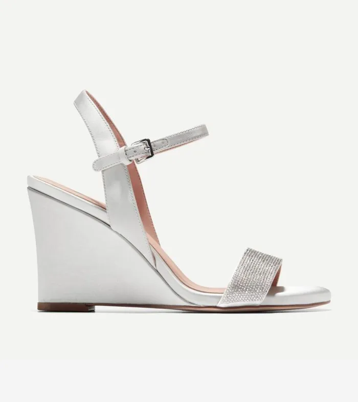 Women Heels and Pumps Cole Haan Josie Wedge Sandals All Over Crystalgray