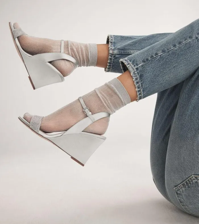 Women Heels and Pumps Cole Haan Josie Wedge Sandals All Over Crystalgray
