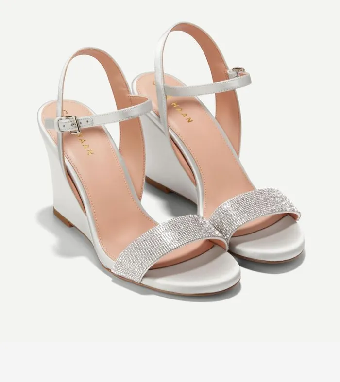 Women Heels and Pumps Cole Haan Josie Wedge Sandals All Over Crystalgray