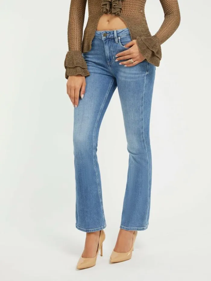 Women High Rise Flare Denim Pant Light Blue Guess Flared And Bootcut