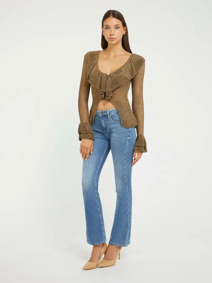 Women High Rise Flare Denim Pant Light Blue Guess Flared And Bootcut