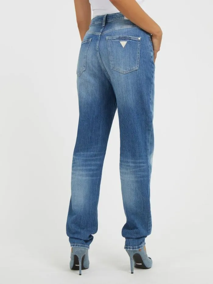 Women High Rise Mom Denim Pant Blue Guess Relaxed