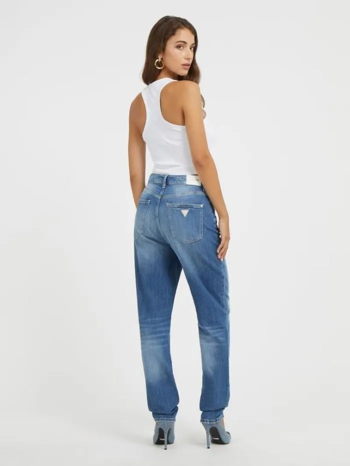 Women High Rise Mom Denim Pant Blue Guess Relaxed