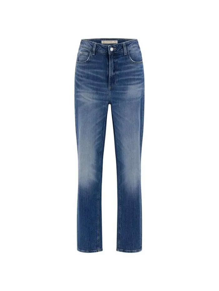 Women High Rise Mom Denim Pant Blue Guess Relaxed