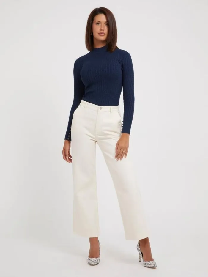 Women High Rise Wide Leg Pant White Guess Trousers