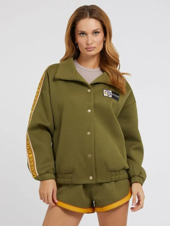 Women Honeycomb Bomber Jacket Green Guess Coats And Jackets