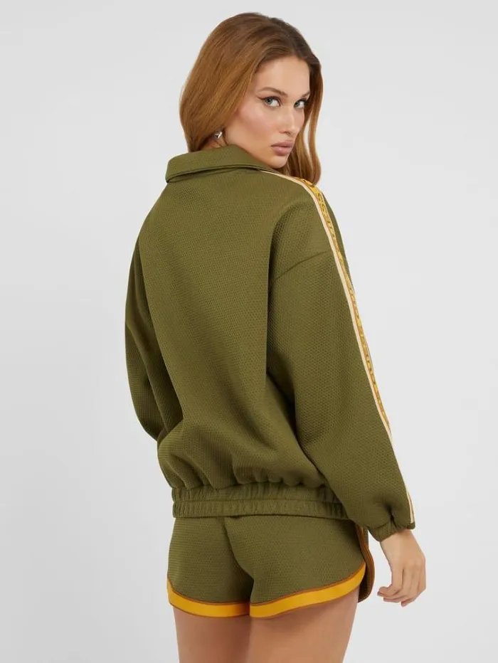 Women Honeycomb Bomber Jacket Green Guess Coats And Jackets