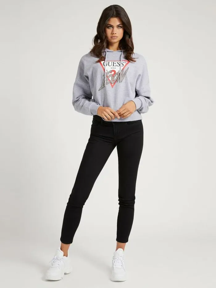 Women Icon Logo Hoodie Sweatshirt Grey Guess Knitwear And Sweatshirts