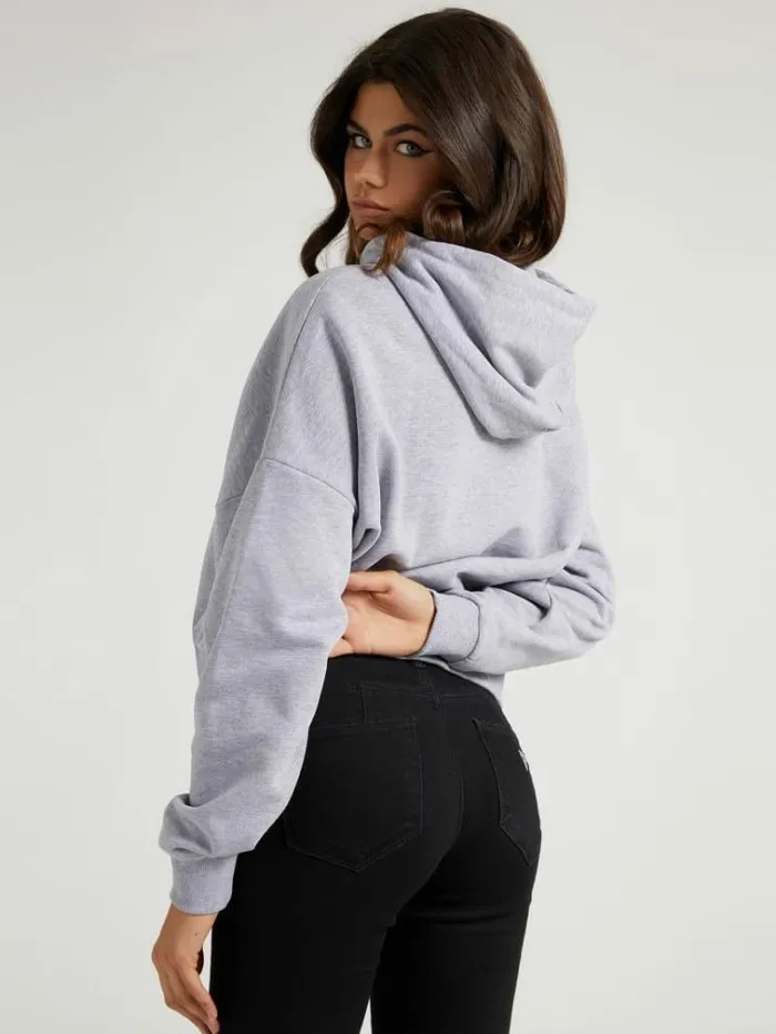 Women Icon Logo Hoodie Sweatshirt Grey Guess Knitwear And Sweatshirts
