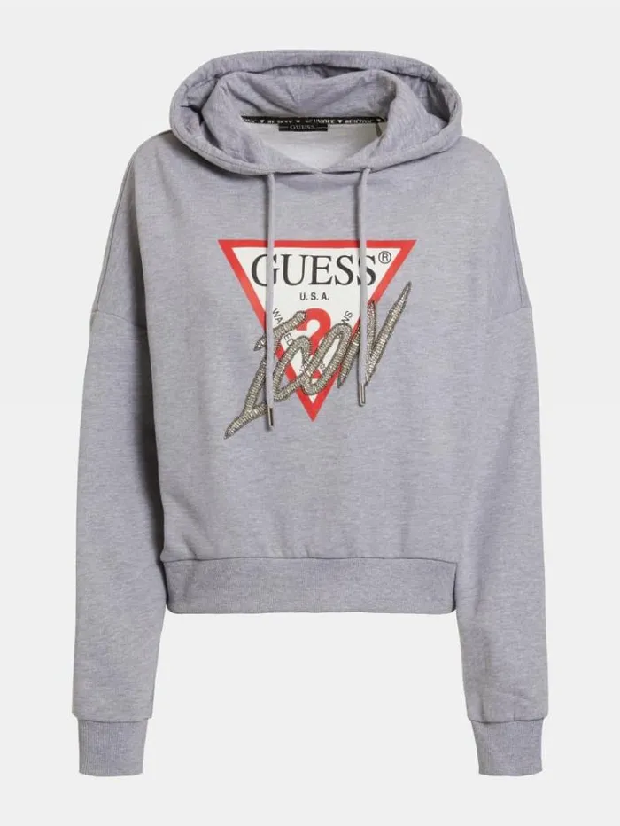 Women Icon Logo Hoodie Sweatshirt Grey Guess Knitwear And Sweatshirts