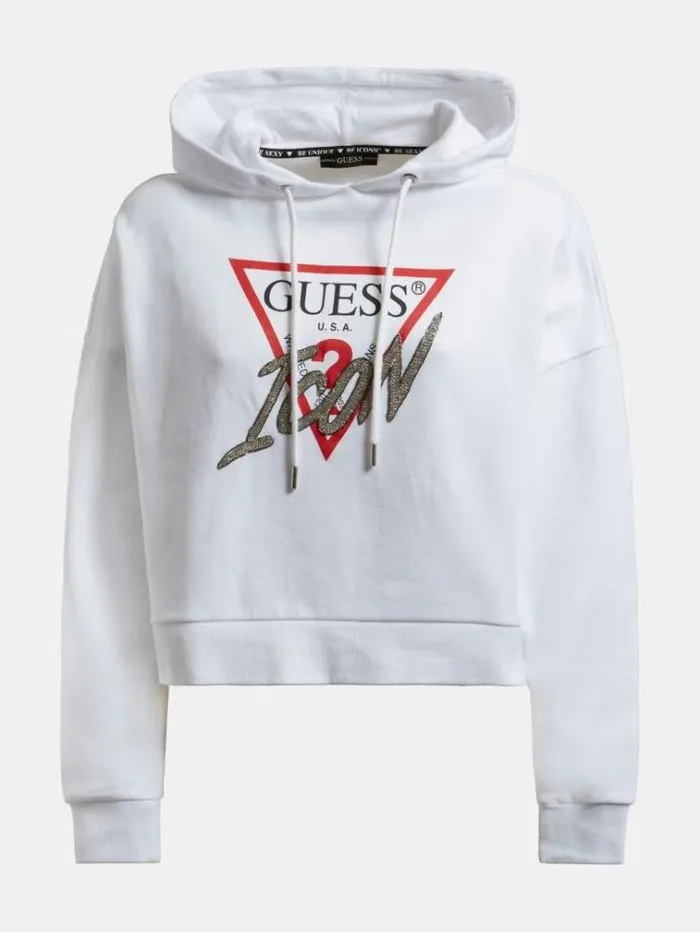 Women Icon Logo Hoodie Sweatshirt White Guess Knitwear And Sweatshirts