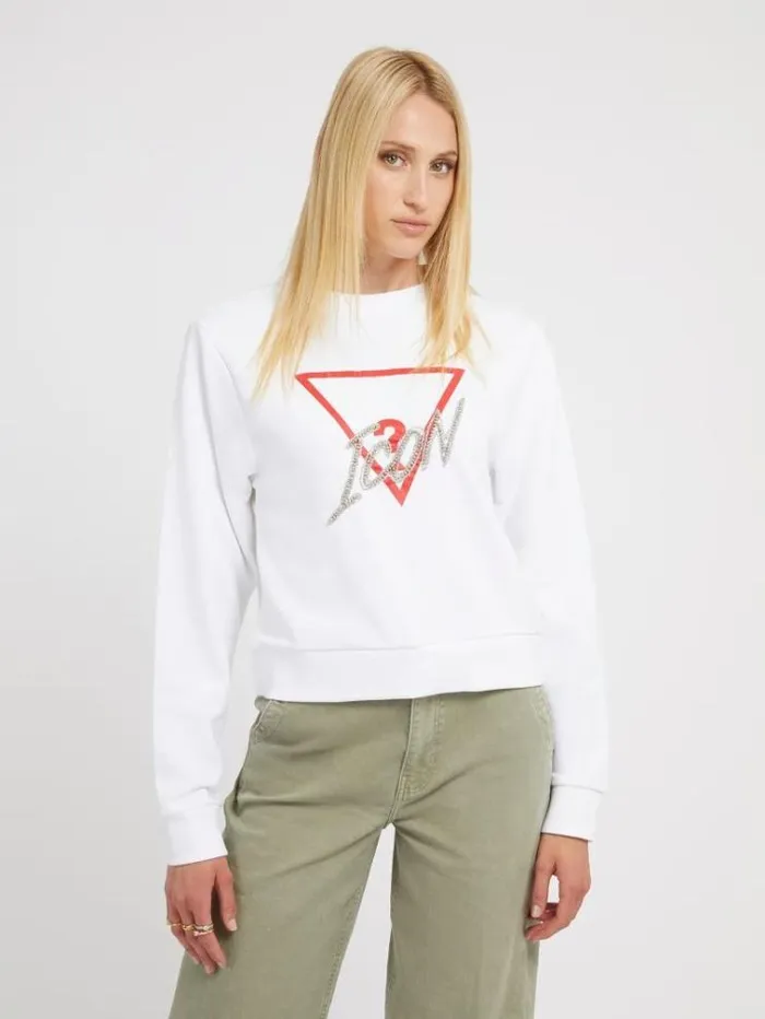 Women Icon Triangle Logo Sweatshirt White Guess Knitwear And Sweatshirts