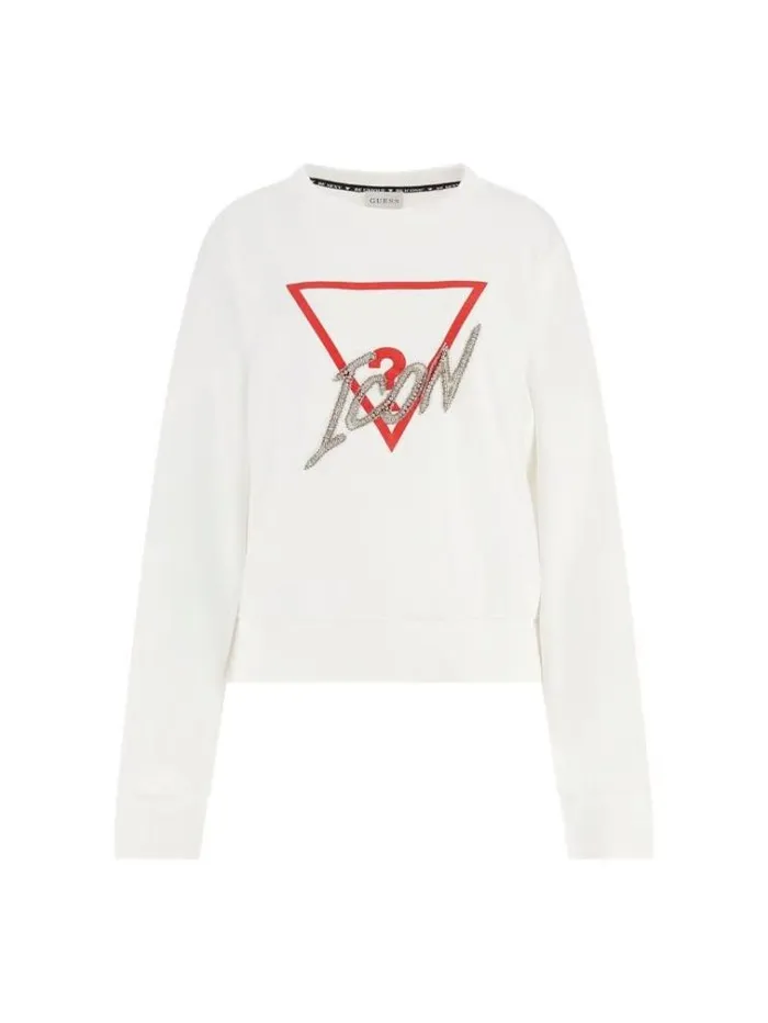 Women Icon Triangle Logo Sweatshirt White Guess Knitwear And Sweatshirts