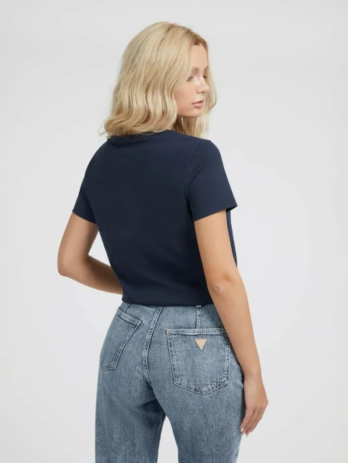 Women Icon Triangle Logo Tshirt Blue Guess Tshirts