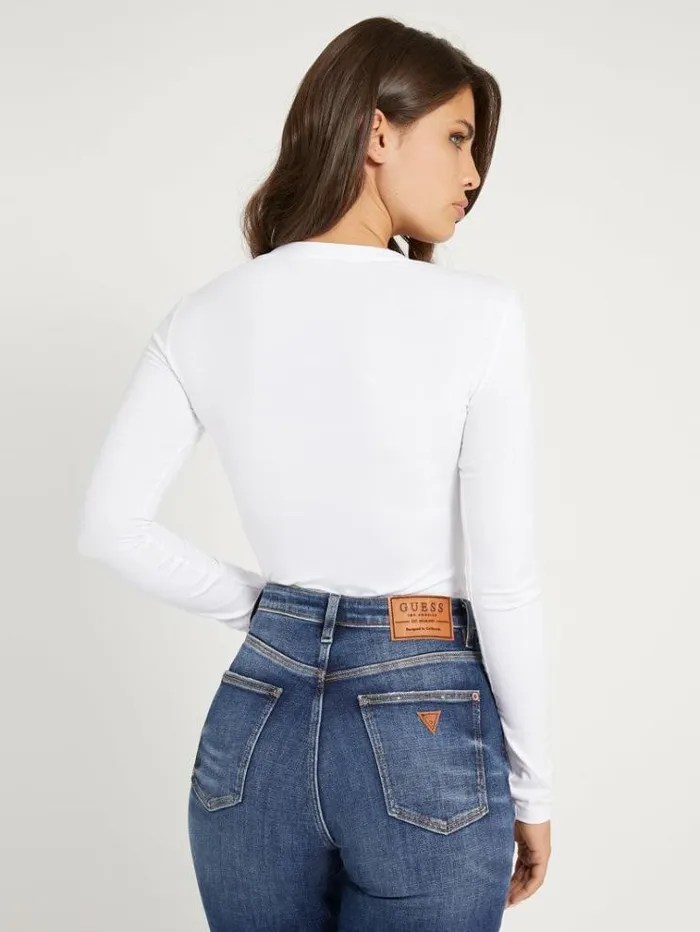 Women Iconic Rhinestone Triangle Tshirt White Guess Tshirts