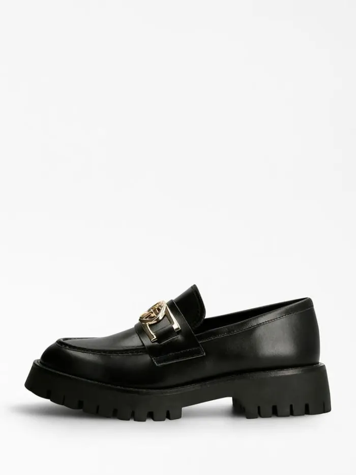 Women Ilary Real Leather Loafer Black Guess Flat Shoes
