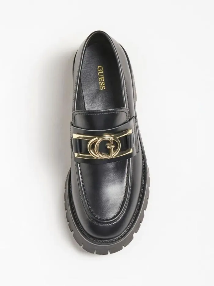 Women Ilary Real Leather Loafer Black Guess Flat Shoes