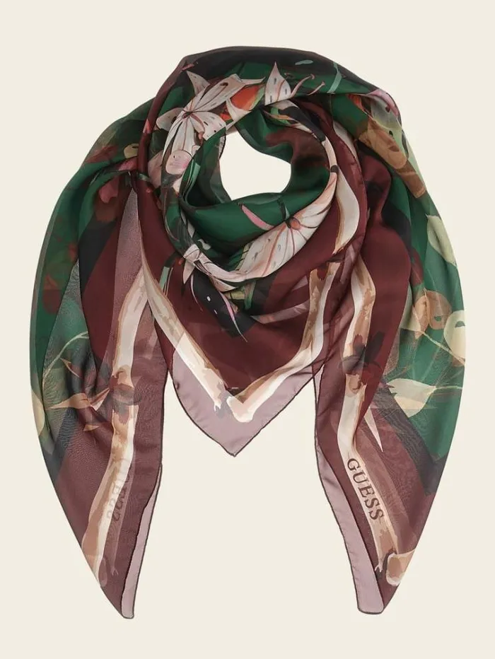 Women Iris Floralprint Foulard Floral Red Guess Scarves And Foulards