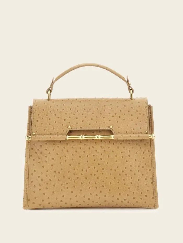 Women Iris Genuine Leather Handbag Beige Guess Handbags