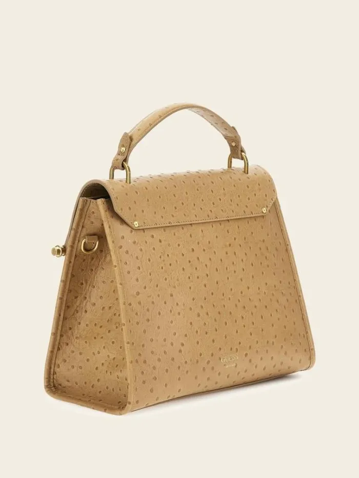 Women Iris Genuine Leather Handbag Beige Guess Handbags