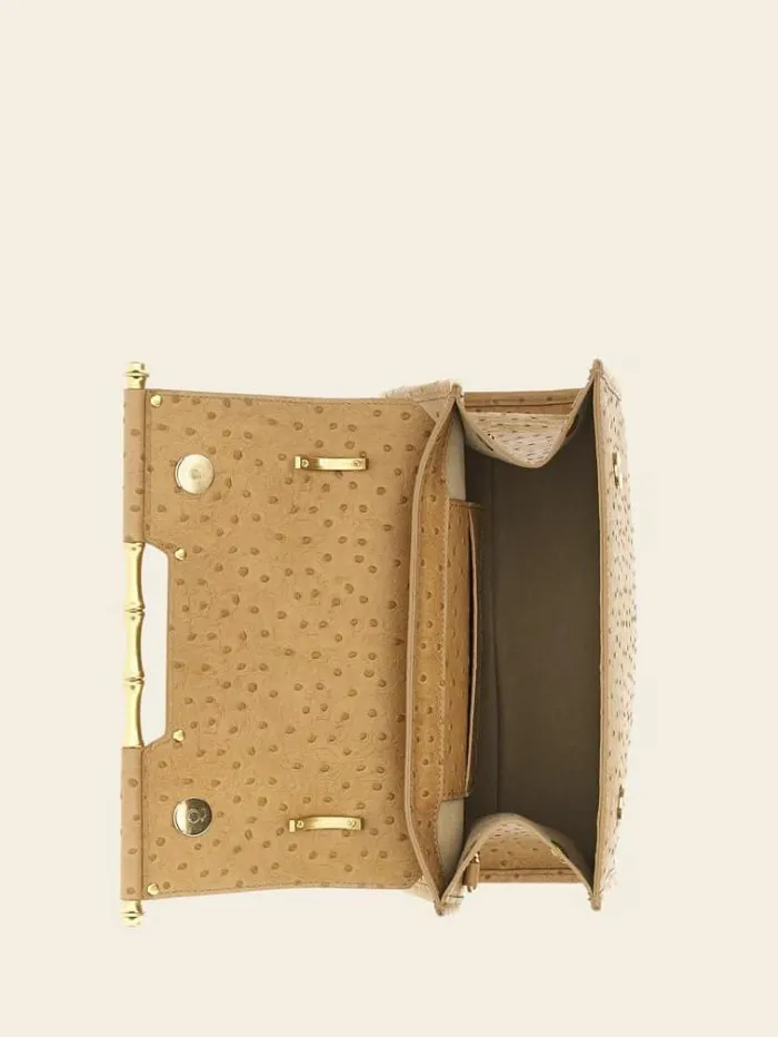 Women Iris Genuine Leather Handbag Beige Guess Handbags