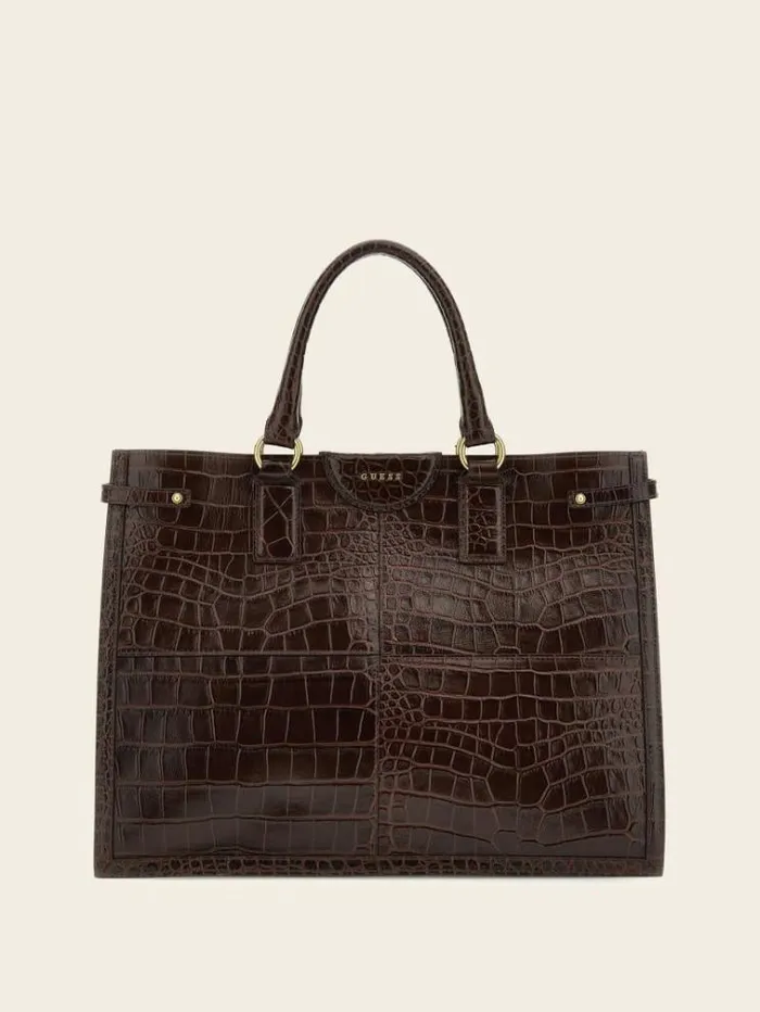 Women Isa Genuine Leather Shopper Brown Guess Shoppers