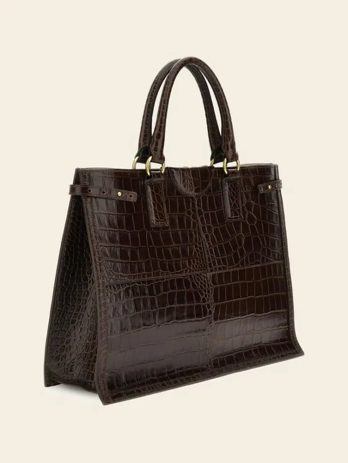 Women Isa Genuine Leather Shopper Brown Guess Shoppers