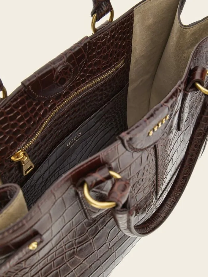 Women Isa Genuine Leather Shopper Brown Guess Shoppers