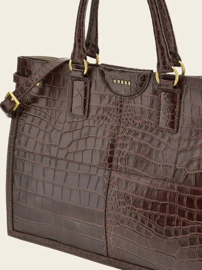 Women Isa Genuine Leather Shopper Brown Guess Shoppers