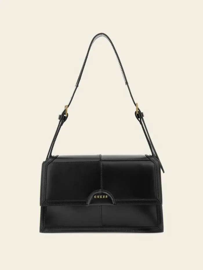 Women Isa Genuine Leather Shoulder Bag Black Guess Shoulder Bags