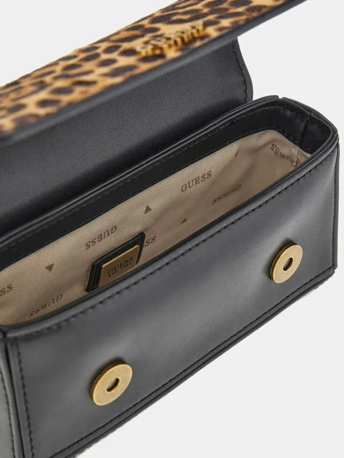 Women Iseline Genuine Leather Mini Crossbody Animalier Brown Guess Crossbody Bags